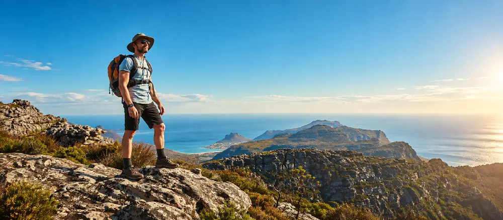 Viajero en la cima de una montaña